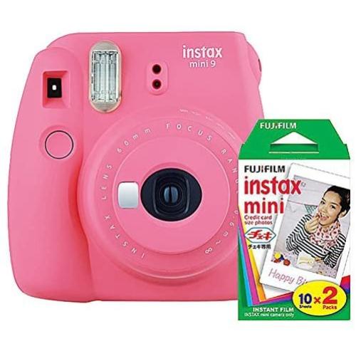 Fujifilm instax Mini 9 Instant Camera (Flamingo Pink) and instax Film Twin Pack (20 Exposures) Bundle Pink
