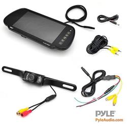 Pyle Backup Car Camera & Rear View Mirror Monitor Screen System-Parking & Reverse Safety Distance Scale Lines, Waterproof & Night Vision Cam with IR LED Lights, 7'' LCD Display for Vehicles-(PLCM7200)