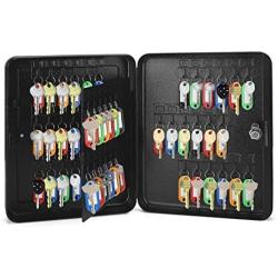 Flexzion Key Cabinet Steel Lock Box with 60 Capacity Colored Key Tags & Hooks - Wall Mounted Safe Organizer, Security Storage Lock Box System for Homes, Hotels, Schools or Business (Black)