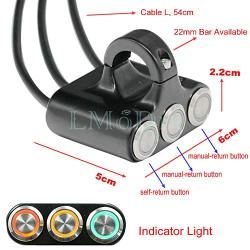 LMoDri Universal Motorcycle Switches Waterproof Aluminum Alloy 3 Buttons 22mm 7/8'' Handlebar Mount for Headlight Hazard Brake Fog Light ON-Off with Led Indicator Modification DIY