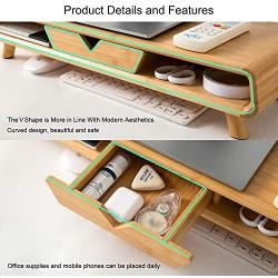 Homerays Bamboo Monitor Stand, No Assembly Required Exquisite Monitor Stand with Drawer, Ergonomic Height Bamboo Wood Monitor Stand, for Computer Monitor Riser