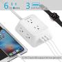 Power Strip Surge Protector with 3 USB Port and 6 AC Outlets, 6.5 Feet Extension Cord 3-Sided Power Strip Multi Plug Outlets, Outlet Expanders for Home Office Dorm Room (White)