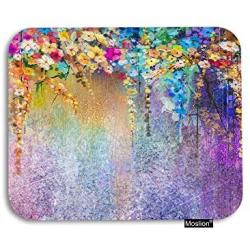 Moslion Floral Mouse Pad Watercolor Painting Colorful Flowers Leaf Gaming Mouse Pad Rubber Large Mousepad for Computer Desk Laptop Happy Fathers Day 7.9x9.5 Inch Purple