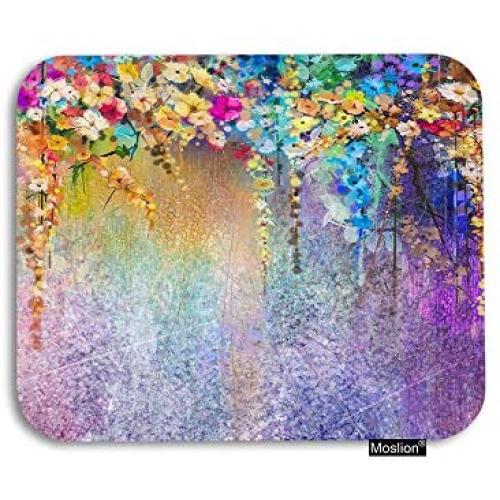 Moslion Floral Mouse Pad Watercolor Painting Colorful Flowers Leaf Gaming Mouse Pad Rubber Large Mousepad for Computer Desk Laptop Happy Fathers Day 7.9x9.5 Inch Purple