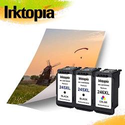 3 Pack Remanufactured Ink Cartridge Replacement for Canon PG 245XL 246XL (2 Black 1 Tri-Color) 245 XL with Ink Level Indicator Used in PIXMA iP2820 MG2420 MG2520 2920 MG2922 MG2924 MX492 MX490 Printer