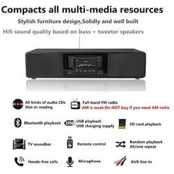 KEiiD CD Player for Home with Bluetooth Wooden Stereo System Desktop Speakers FM Radio USB SD AUX Remote Control, 28-Inch Length 20-Pounds Weight