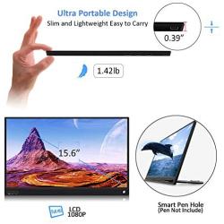 Lasitu Ultrathin&Ultralight Portable Monitor 15.6 Inch Full HD 1080P USB C Monitor with Type-C/HDMI Portable Screen for Laptop Mac PC Phone Xbox PS4 Switch, Smart Case & Screen Protector Included