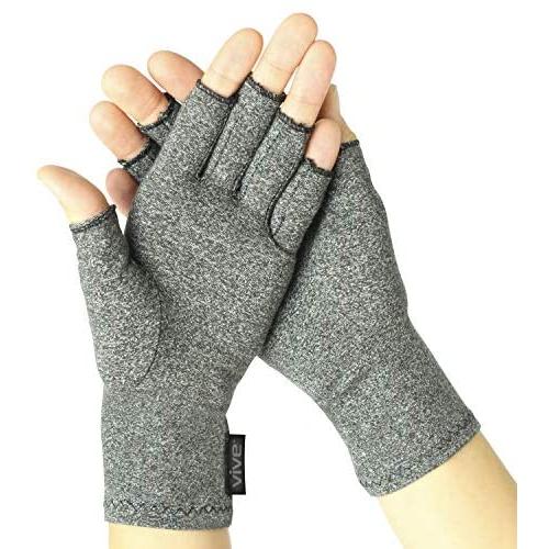 Vive Arthritis Gloves - Men, Women Rheumatoid Compression Hand Glove for Osteoarthritis- Arthritic Joint Pain Relief - Carpal Tunnel Wrist Support - Open Finger, Fingerless Thumb for Computer Typing