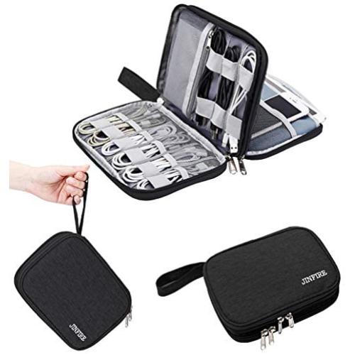 JINFIRE Electronics Organizer Travel Cable Organizer Waterproof Portable Electronics Accessories Case Gadget Bag for 7.9'' IPad Mini, Chargers, Cord, Phone, USB, SD Card,Black