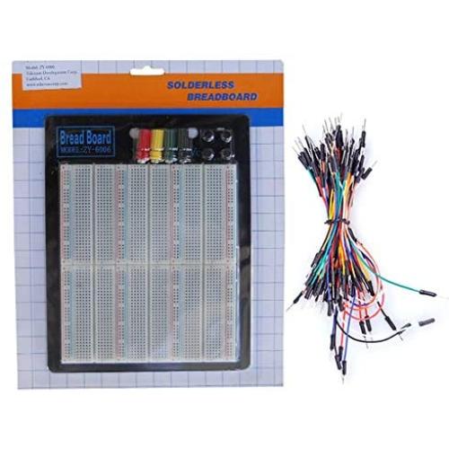 TEKTRUM EXTERNALLY Powered SOLDERLESS 2200 TIE-Points Experiment Plug-in BREADBOARD with Aluminum Back Plate and Jumper Wires for Proto-Typing Circuit