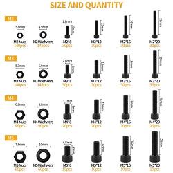 VIGRUE 1235PCS M2 M3 M4 M5 Screws Assortment Set, 14.9 Grade Alloy Steel, Hex Socket Head Cap Screws Bolts Nuts Washers Assortment Kit with Allen Wrench