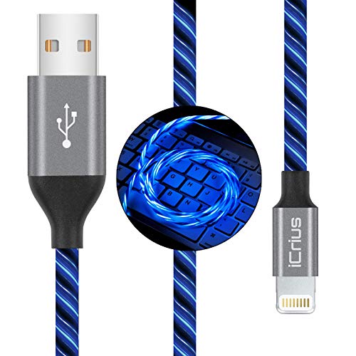 iCrius iPhone Charger Cable, MFi Certified 6ft LED Light Up Visible Flowing Lightning Charger Charging Cord Compatible with iPhone12 Plus/XS/XR/X /8 Plus / 8/7 Plus / 7, iPod Touch More iCrius iPhone Charger Cable, MFi Certified 6ft LED Light Up Visible Flowing Lightning Charger Charging Cord Compatible with iPhone12 Plus/XS/XR/X /8 Plus / 8/7 Plus / 7, iPod Touch More
