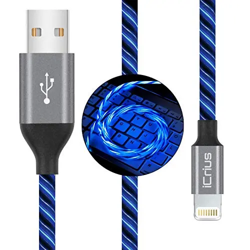 iCrius iPhone Charger Cable, MFi Certified 6ft LED Light Up Visible Flowing Lightning Charger Charging Cord Compatible with iPhone12 Plus/XS/XR/X /8 Plus / 8/7 Plus / 7, iPod Touch More