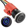 APIELE 19mm Latching Push Button Switch 3/4'' 12V DC Black Shell Power Symbol LED with Socket Plug 1NO1NC SPDT ON/Off (Blue/Black Shell)