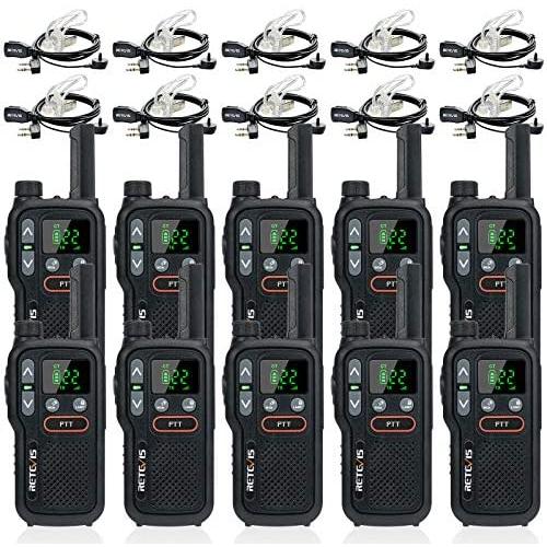 Retevis RB18 Walkie Talkies with Earpieces, Rechargeable Two Way Radios,2 Way Radio for Adults, NOAA Dual PTT Flashlight VOX,for Business Retail Hotel School(10 Pack)