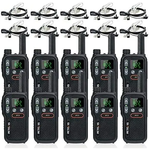 Retevis RB18 Walkie Talkies with Earpieces, Rechargeable Two Way Radios,2 Way Radio for Adults, NOAA Dual PTT Flashlight VOX,for Business Retail Hotel School(10 Pack)