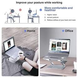 Skrebba Laptop Stand, EPN Laptop Riser with Heat-Vent to Elevate Laptop, Adjustable Ergonomic Desktop Laptop Stand Holder with Slide-Proof Silicone and Protective Hooks, for MacBook Pro/Air (Silver)
