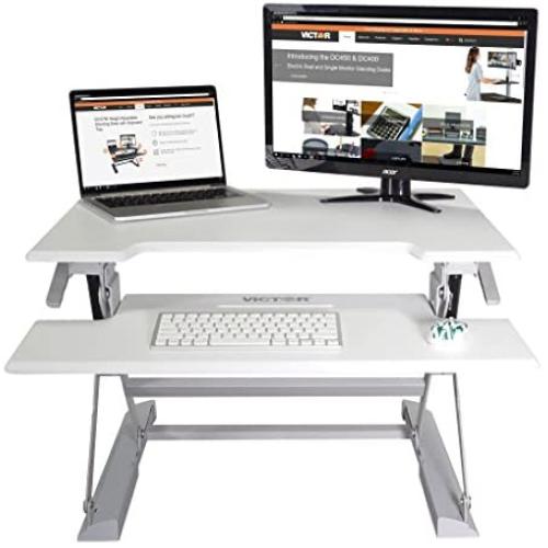 Victor DCX710W Height Adjustable Standing Desk | White | 31'' Wide | Sit Stand Desk Converter | Compatible with Most Monitor Arms