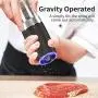 JOBKIM Gravity Electric Pepper Grinder set of 2, Automatic Salt and Pepper Mill Grinder, Battery Powered, Adjustable Roughness, Blue LED Light, Stainless Steel with One Hand Operation