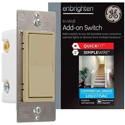 GE Enbrighten Add-On Switch with QuickFit and SimpleWire, GE Z-Wave/GE Zigbee Smart Lighting Controls, Compatible with Alexa, Google Assistant, NOT A STANDALONE SWITCH, Ivory, 47188