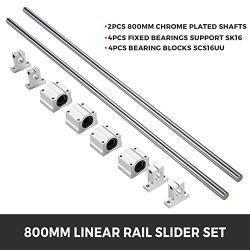 BestEquip Linear Rail Slide 2PCs 16mm x 800mm Linear Bearing Slide Set with 4Pcs Block Bearings SC20UU+4Pcs Shaft Support Linear Shaft CNC Parts Kits for Electronic Equipment Guide Bar