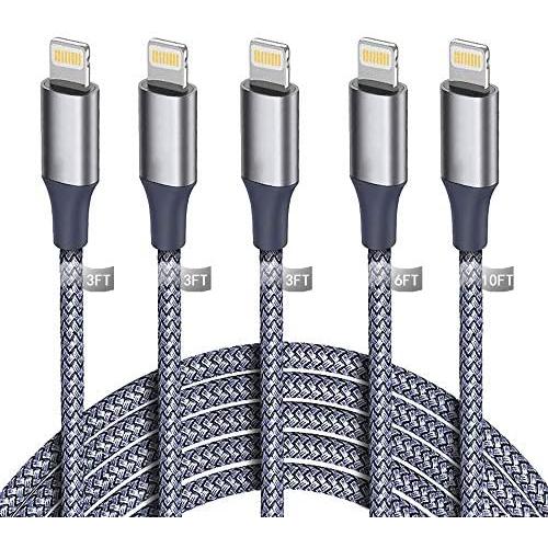 iPhone Charger,StinkLight [Apple MFi Certified] Lightning Cable 5Pack(3/3/3/6/10FT) Braided Nylon Fast Charger Cable Compatible iPhone 12Pro Max/12Pro/12/11Pro Max/11Pro/11/XS/XsMax/XR/8/7/6/iPad/iPod