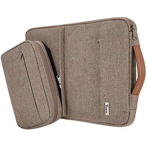 Voova Smart Laptop Sleeve Case Computer Carrying Bag with Attachable Separate Accessory Pouch, Compatible with 13-13.3 inch MacBook Air/MacBook Pro, 13 XPS / Chromebook / Notebook, Waterproof, Khaki