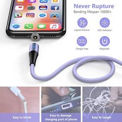Melonboy Magnetic Charging Cable(3 Pack, 3.3ft/6.6ft/6.6ft) Soft & Tangle-Free Liquid Silicone Cable, 3 in 1 Magnetic Phone Charger Cable Compatible with Type-C, Micro USB and iProduct Devices-Purple