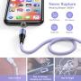 Melonboy Magnetic Charging Cable(3 Pack, 3.3ft/6.6ft/6.6ft) Soft & Tangle-Free Liquid Silicone Cable, 3 in 1 Magnetic Phone Charger Cable Compatible with Type-C, Micro USB and iProduct Devices-Purple