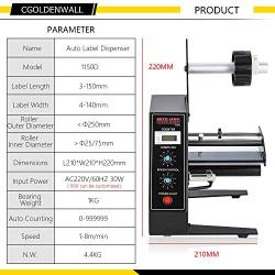 CGOLDENWALL High-Speed Automatic Label Dispenser High Power Label Stripper 12W AL-1150D Label Separating Machine with Intelligent Sensor Auto Counting 0-999999 for Various Label Sizes 110V