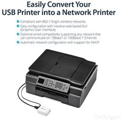 StarTech.com 1-Port Wireless N USB 2.0 Network Print Server - 10/100 Mbps Ethernet USB Printer Server Adapter - Windows 10 - 802.11 b/g/n (PM1115UW), White