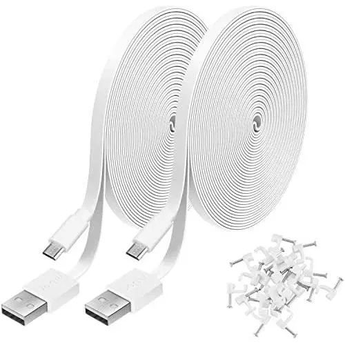 2 Pack 20FT Power Extension Cable Compatible with WyzeCam, Wyze Cam Pan, NestCam Indoor,Blink, Yi Camera,Amazon Cloud Camera,USB to Micro USB Durable Charging and Data Sync Cord(White)