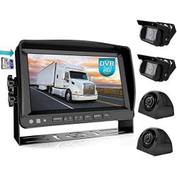 Fookoo Ⅱ HD Wired Backup Camera System, 9'' Quad Split Monitor with Recording IP69 Waterproof Rear-View Side-View Cameras with Parking Lines, Reversing for RV/Truck/Trailer/Bus/Tractor/5th Wheel (DY4C)