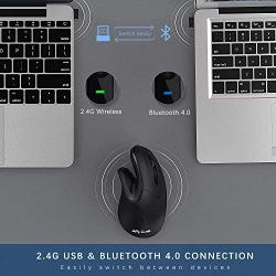Bluetooth Ergonomic Mouse, Jelly Comb Advanced Vertical Wireless Bluetooth Mouse 2.4GHz Optical Vertical Mice, Easy Switch Between 2 Devices with Bluetooth and USB Connection MV045-Black
