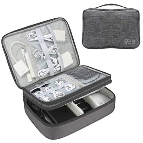 KALIM Cable Organizer Bag, Waterproof Electronic Accessories Soft Case, Traveling Wire Bag for iPad Mini Cables Phone Chargers Adapter Flash Hard Drive and More(Large/Gray)