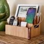 Bamboo Charging Station Organizer with Extension Extra Storage for Smartphones, Tablets, iPhone iPad, Samsung Devices Macbooks Laptops remotes & More