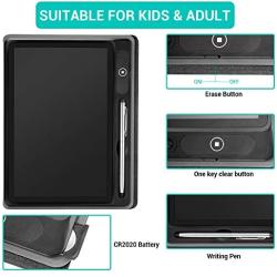 LCD Writing Tablet, CouHaP 10 inch Electronic Writing & Drawing Pads for Kids & Adults, Portable Erasable Board with Protective Case, Digital Handwriting Pad for Home, School and Office Use- Black