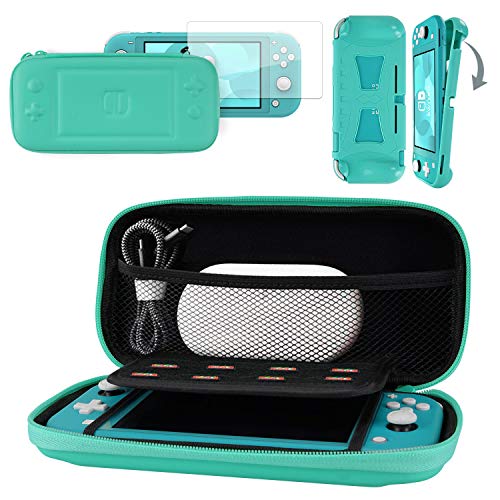 CoBak Carrying Case for Nintendo Switch Lite - with 1 Screen Protector and 1 Grip Case, Ultra Slim Premium EVA Travel Pouch Protective Cover, 8 Game Cartridges, Green