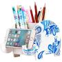 COOLBROS Elephant Pencil Holder With Phone Holder Desk Organizer Desktop Pen Pencil Mobile Phone Bracket Stand Storage Pot Holder Container Stationery Box Organizer (Glacial elephant)