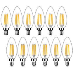 12-Pack Dimmable E12 LED Candelabra Bulbs 40Watt Equivalent, 2700K Warm White, 450Lumens, 4W B11 Vintage Chandelier Light Bulbs, LED Filament Clear Glass Candle Lamp for Ceiling Fan Home Decor