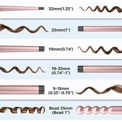 6 in 1 Curling Wand Set - Hair Curling Iron with 6 Interchangeable Ceramic Barrels with LCD Temperature Control and Anti-scalding Tip, 0.35-1.25 Inch Hair Curler for All Hair Types(Glove Include)