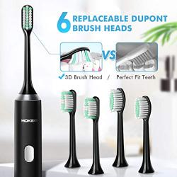 Sonic Electric Toothbrush Whitening Toothbrush Rechargeable with 4 Dupont Brush Heads, Adult Waterproof Ultrasonic Toothbrush with 5 Modes & Smart Timer by HOKEKI (Black)
