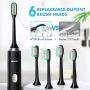 Sonic Electric Toothbrush Whitening Toothbrush Rechargeable with 4 Dupont Brush Heads, Adult Waterproof Ultrasonic Toothbrush with 5 Modes & Smart Timer by HOKEKI (Black)