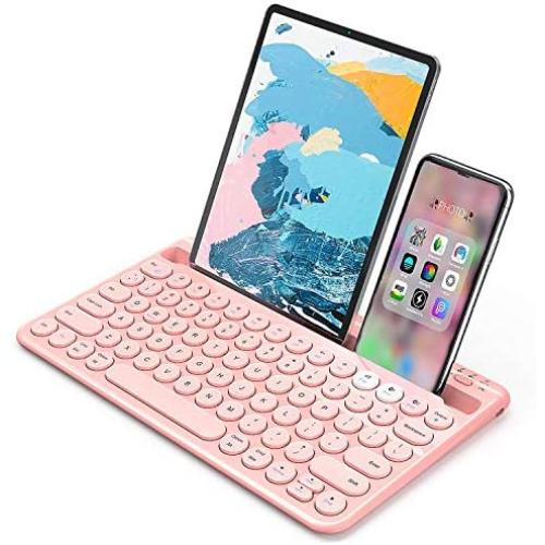 Bluetooth Keyboard, Jelly Comb Multi-Device Universal Bluetooth Rechargeable Keyboard with Integrated Stand for iPad Tablet Smartphone PC MacBook Android iOS Windows Devices-B046 (Pink)
