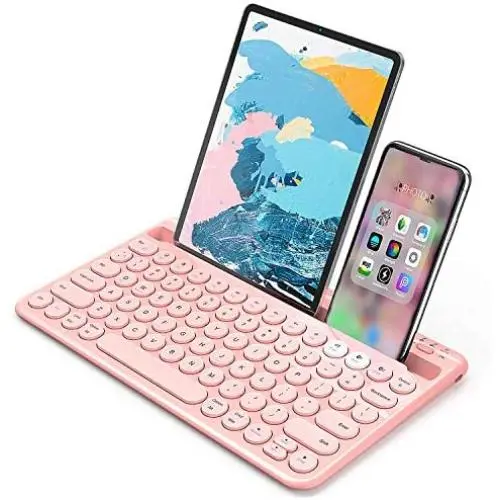 Bluetooth Keyboard, Jelly Comb Multi-Device Universal Bluetooth Rechargeable Keyboard with Integrated Stand for iPad Tablet Smartphone PC MacBook Android iOS Windows Devices-B046 (Pink)