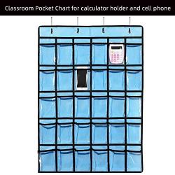 Classroom Pocket Chart for Cellphone Calculator Holder, KEEPJOY 30 Pocket Charts for Classroom 33.5 x 24.5 inch Hanging Cell Phone Organizer Storage (Blue)