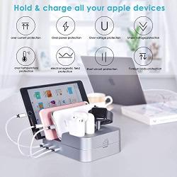 KeyEntre 6 Port USB Charging Station Multi Device USB Charging Dock Station HUB Desktop Charger Stand Organizer Compatible for iPhone ipad Airpods iwatch Kindle Tablet Multiple Devices, Silver