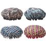 Mea Tira Mildew-Proof, Waterproof, Smooth Fabric Bath Cap, Extra Large And Suitable For All Hairstyles, Elastic Shrink Hem -Pack Of 4 PCs,(Style Flowers And Fashionable Plaid)
