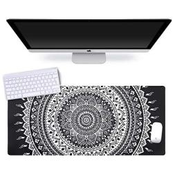 iLeadon Desk Pad Protector, Large Gaming Mouse Pad 35.1 x 15.75-inch 2.5mm Thick, Cute Desk Decor, Office Desk Writing Pad with Non-Slip Rubber Base for Home Office Work Accessories, Black Mandala