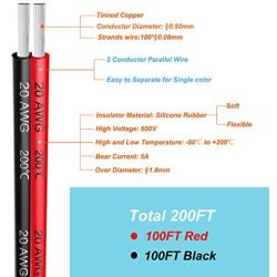 20 Gauge Electrical Wire 2 Conductor Parallel Silicone Wire 200ft [Black 100ft Red 100ft] 20 awg 200 Deg C 600V Flexible Extension Cable Cord Stranded Tinned Copper Wire Hookup Lead Wire